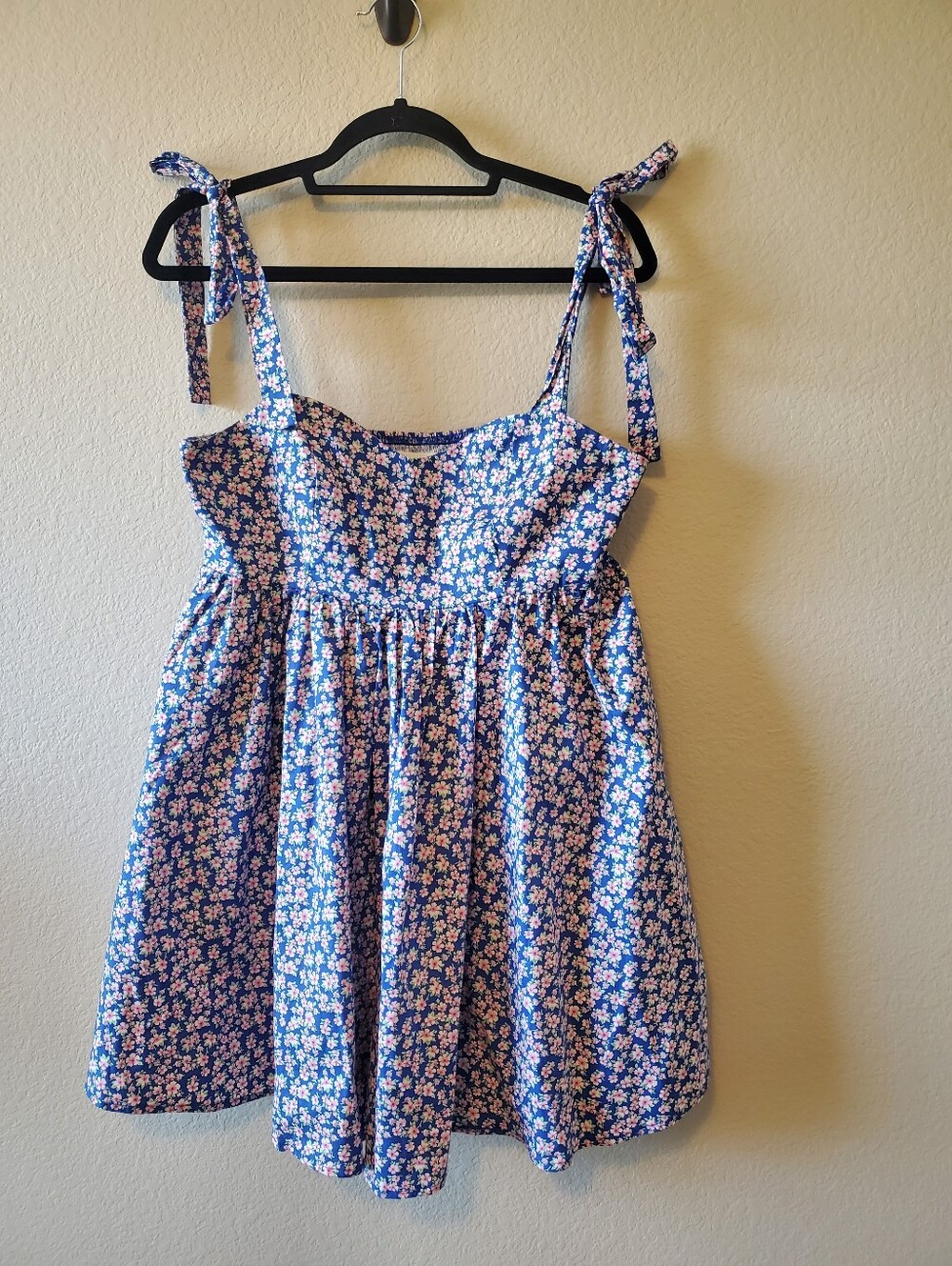 Altar'd State Blue Floral Tie Shoulder Mini Dress Cottagecore Coquette